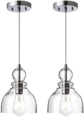 LANROS Farmhouse Kitchen Pendant Lighting with Handblown Clear Seeded Glass Shade, Adjustable Cor... | Amazon (US)