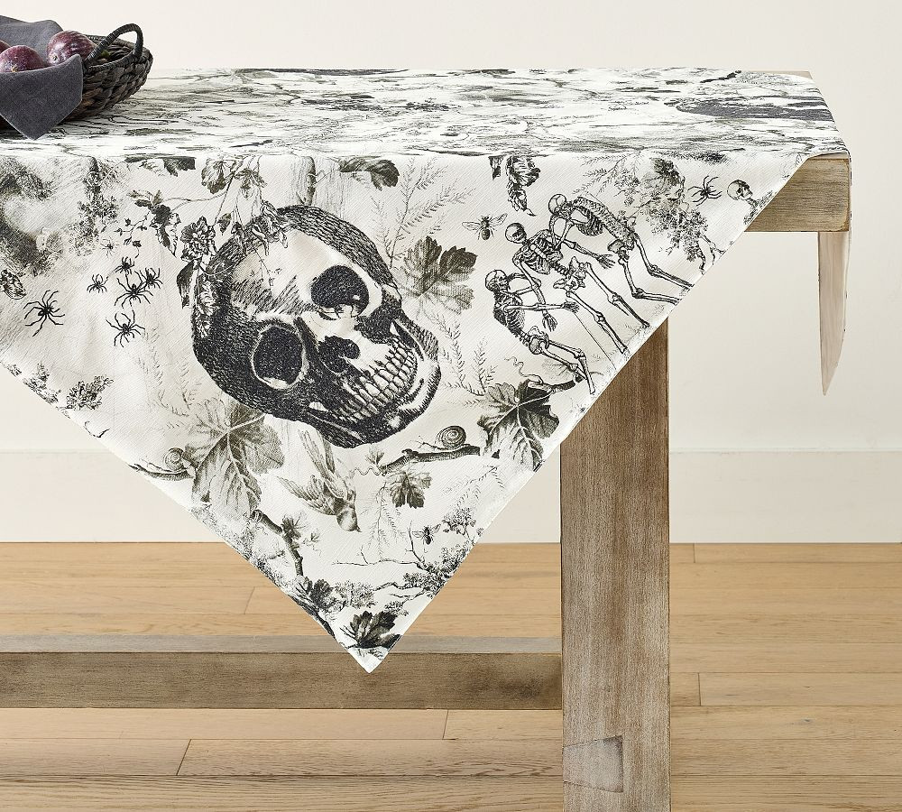 Skull Toile Embroidered Cotton Table Throw - Black Multi | Pottery Barn (US)