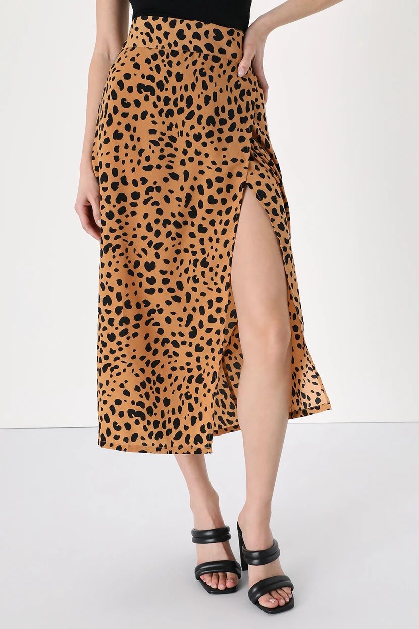 Statement-Maker Tan Animal Print Wrap Midi Skirt | Lulus (US)