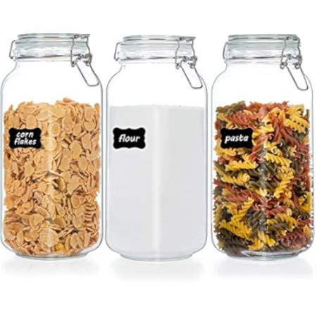 Chefstory 50oz Airtight Glass Jars with Lids, 3 PCS Food Storage Canister for Kitchen & Pantry Organ | Amazon (US)