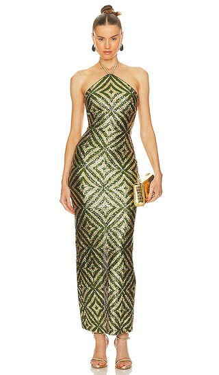 Isaura Maxi Dress in Green & Silver | Revolve Clothing (Global)