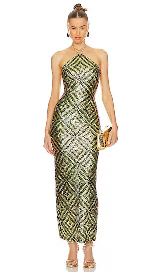 Isaura Maxi Dress in Green & Silver | Revolve Clothing (Global)