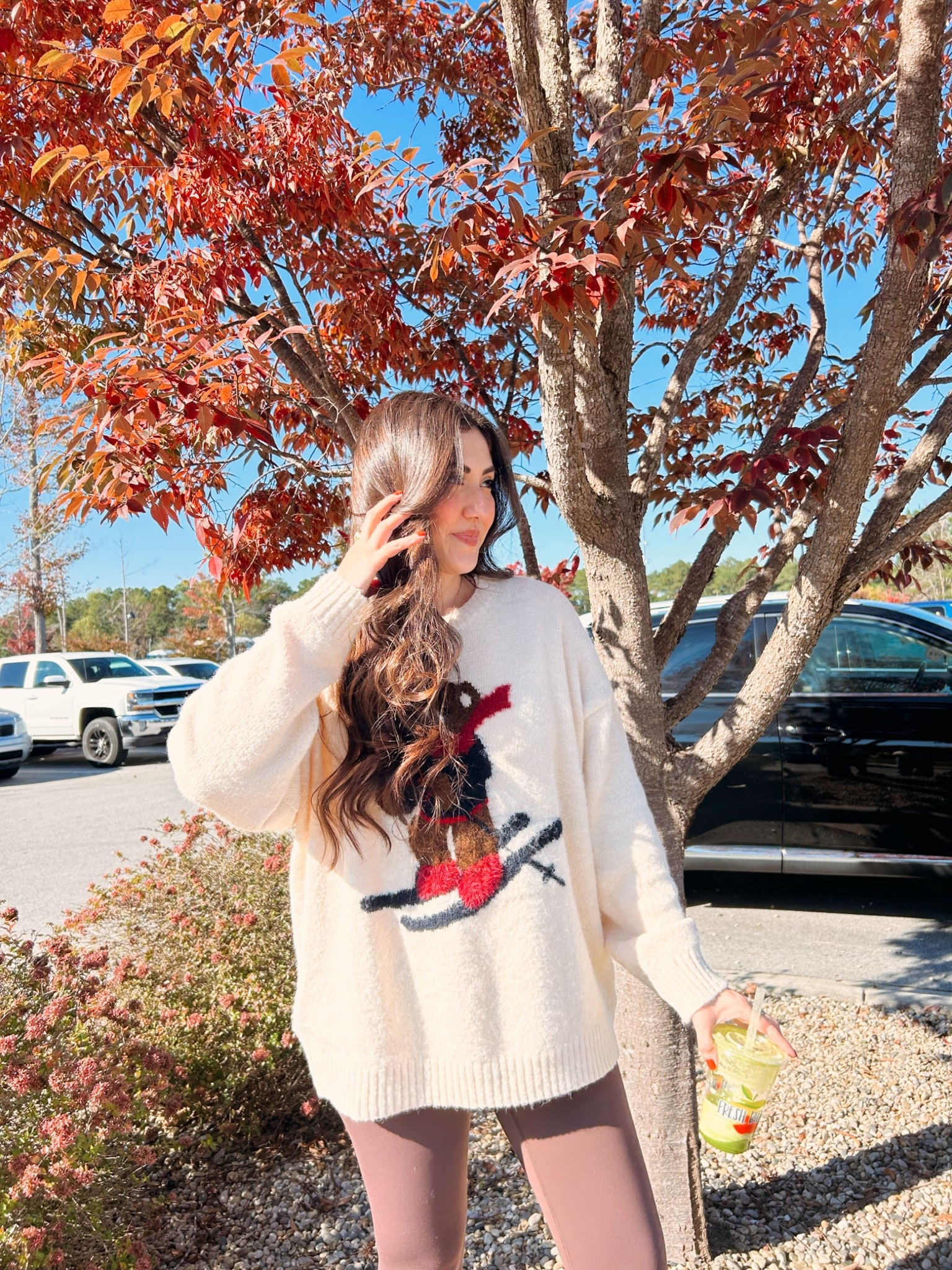 Teddy bear sweater
Brown leggings 

#LTKSeasonal #LTKHoliday #LTKFindsUnder100