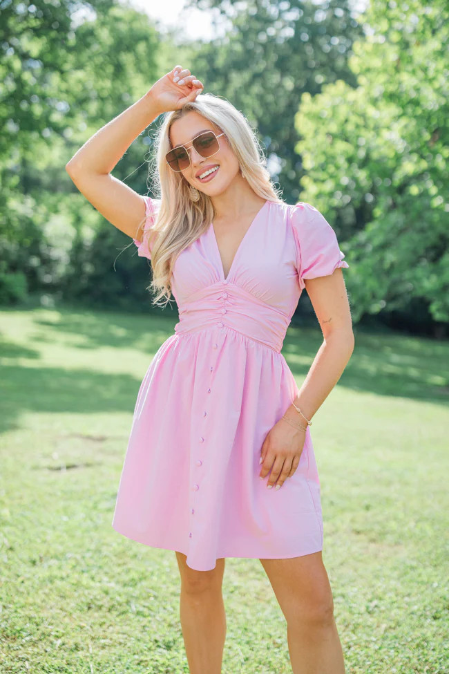 Never Bothered Pink Button Detail Mini Dress | Pink Lily