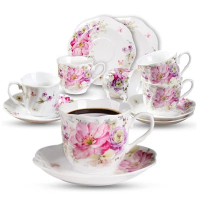 Adorable Pink Floral Espresso Cups And Saucers Set - Perfect For Girls' Coffee Parties | Wayfair North America
