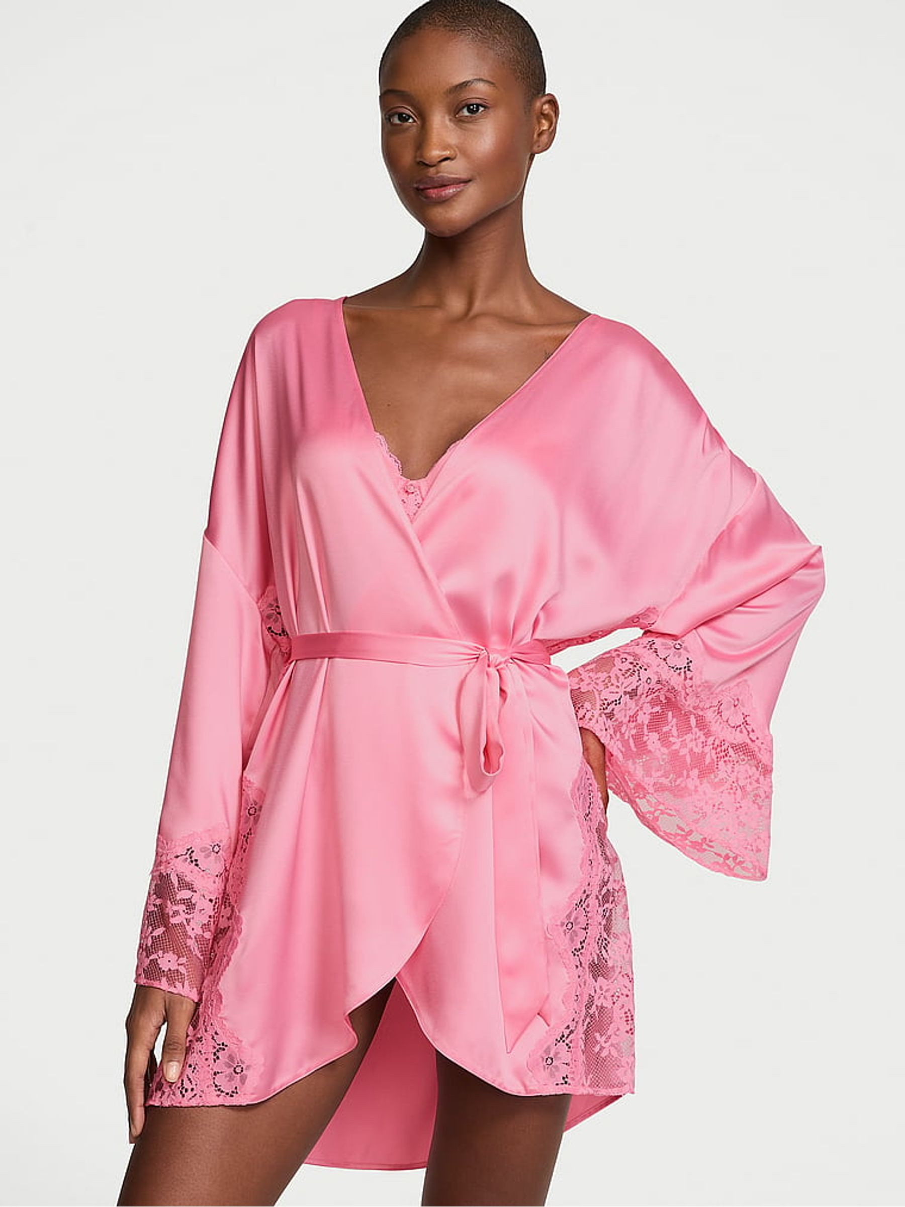 Pink Hope Satin Lace Trim Robe | Victoria's Secret UK | Victoria's Secret UK