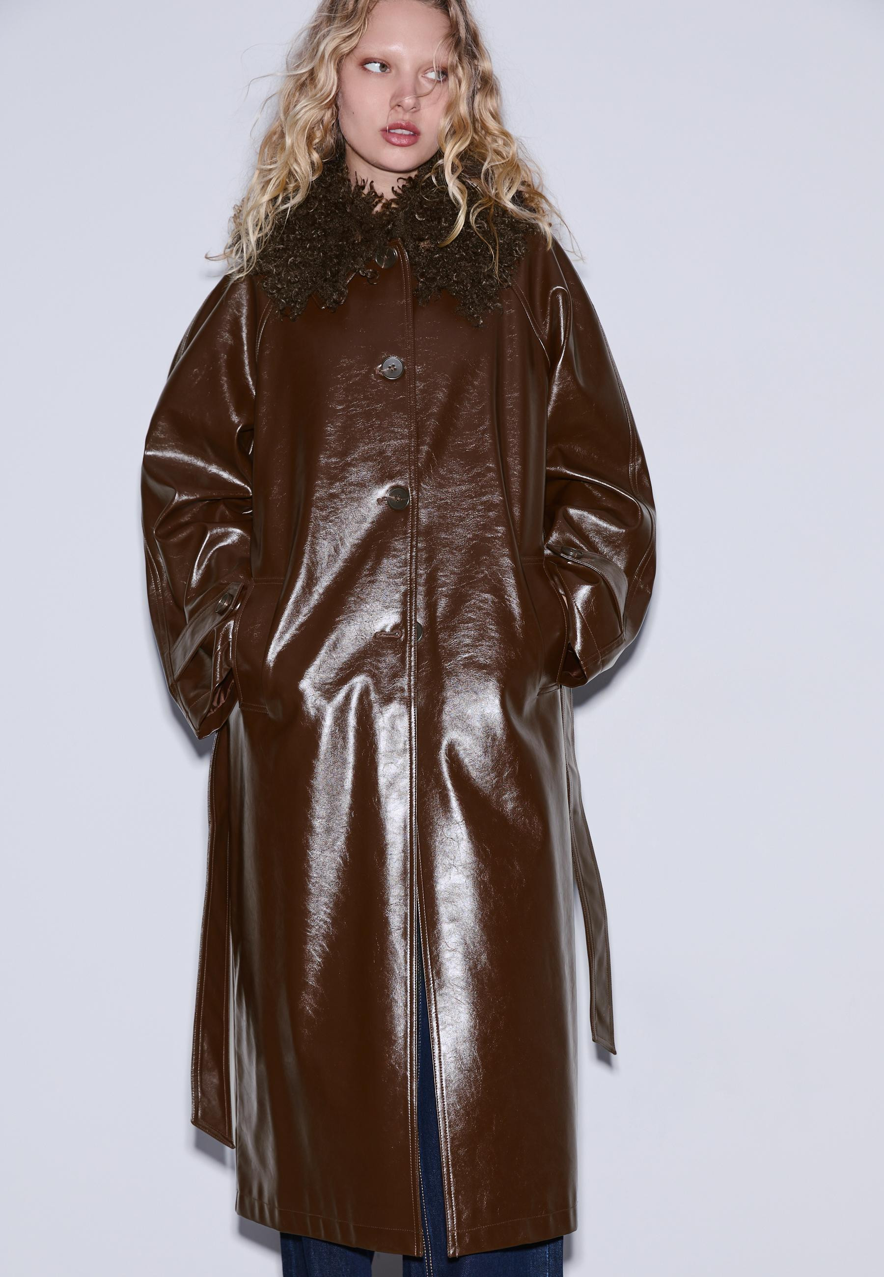 Long faux leather trench coat - Women's fashion | Stradivarius United Kingdom | Stradivarius (UK)