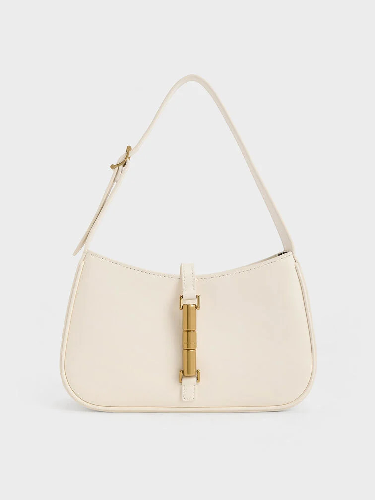 Cesia Metallic Accent Shoulder Bag - Cream | Charles & Keith UK