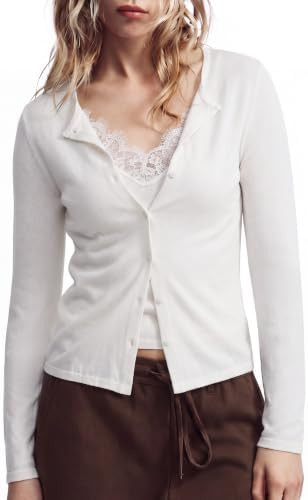 SUUKSESS Women Cashmere Blend Lace Sweater Button Down Long Sleeve Top | Amazon (US)