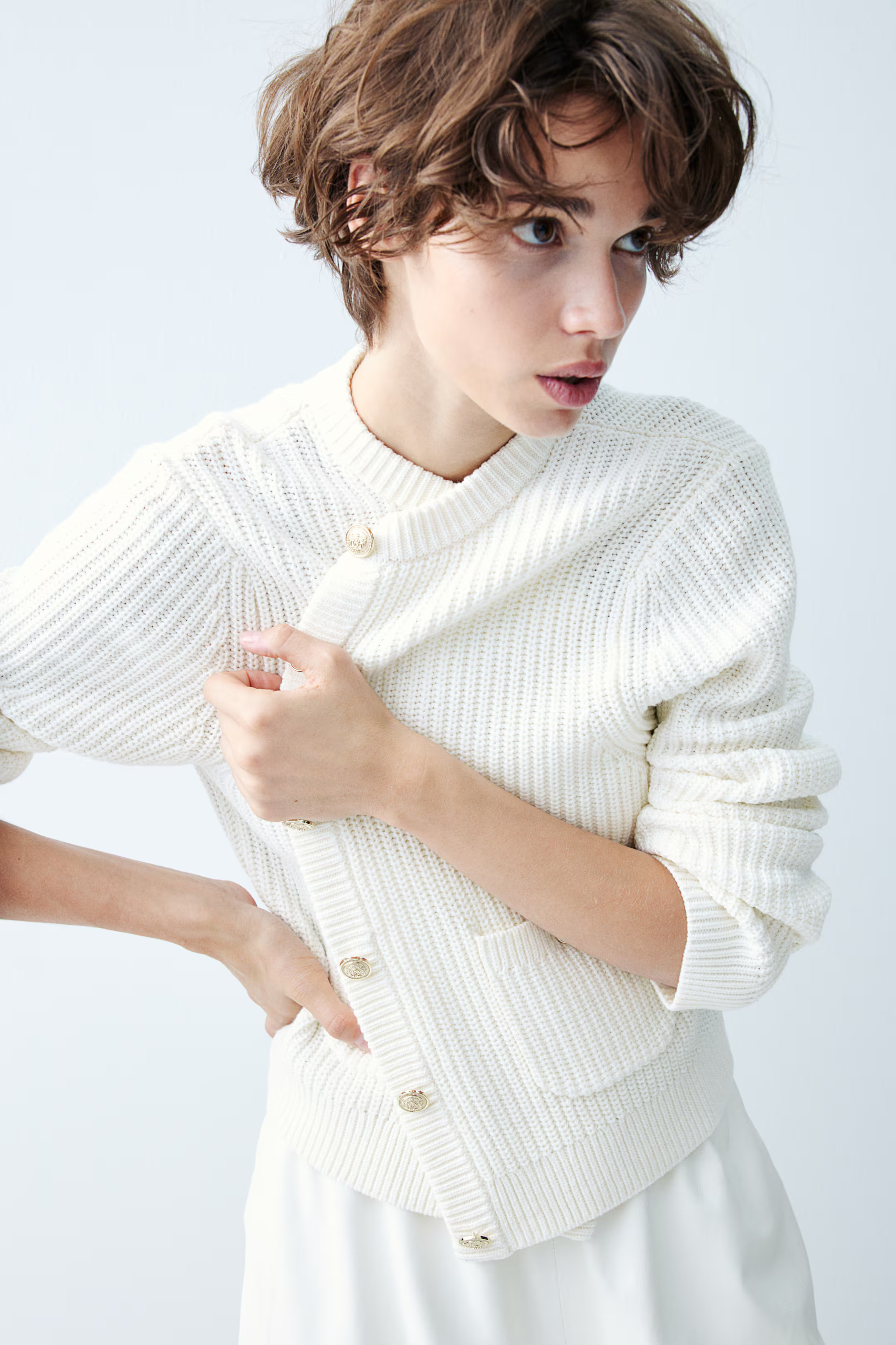 Rib-Knit Cardigan - Round Neck - Long sleeve - Cream - Ladies | H&M US | H&M (US + CA)