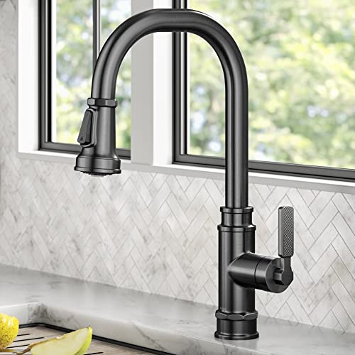 KRAUS Allyn Transitional Industrial Pull-Down Single Handle Kitchen Faucet in Spot-Free Black Sta... | Amazon (US)