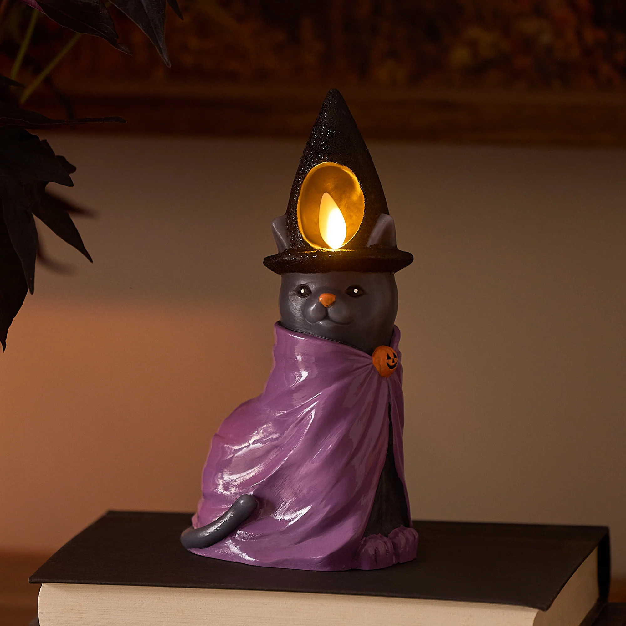 Smoky Charcoal Flameless Candle Witch Cat | Luminara