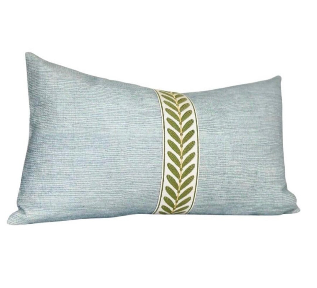 Seaglass Throw Pillow Cover With Green Decorative Tape Detail, Seaglass Accent Pillow Cover for S... | Etsy (US)