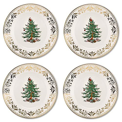 Spode Christmas Tree Gold Salad Plate (Set of 4) – 8-Inch Porcelain Dinner & Appetizer, Christmas Dinnerware & Holiday Tableware, Microwave & Dishwasher Safe, Festive Seasonal Dining Plate | Amazon (US)