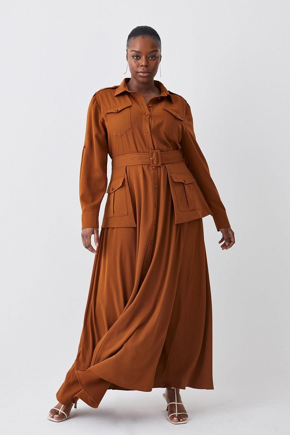 Lydia Millen Plus Size Soft Tailored Belted Maxi Shirt Dress | Karen Millen UK + IE + DE + NL