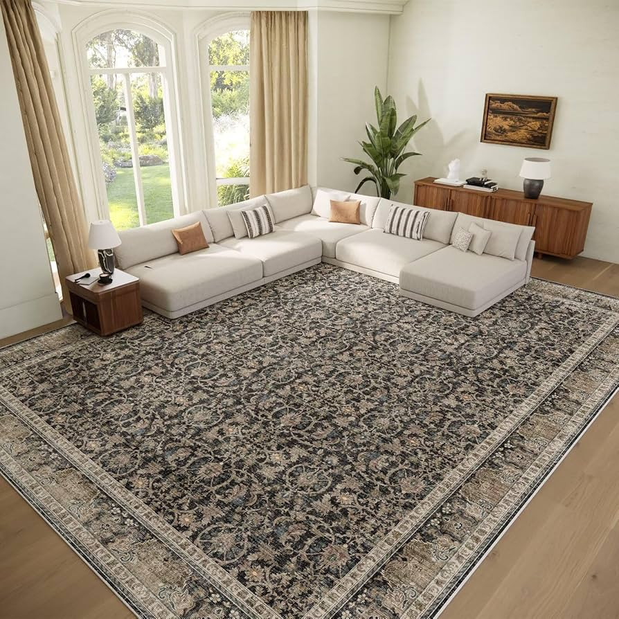 Washable 9x12 Area Rugs for Living Room, Boho Non-Slip Vintage Distress Lager Rugs for Bedroom Di... | Amazon (US)
