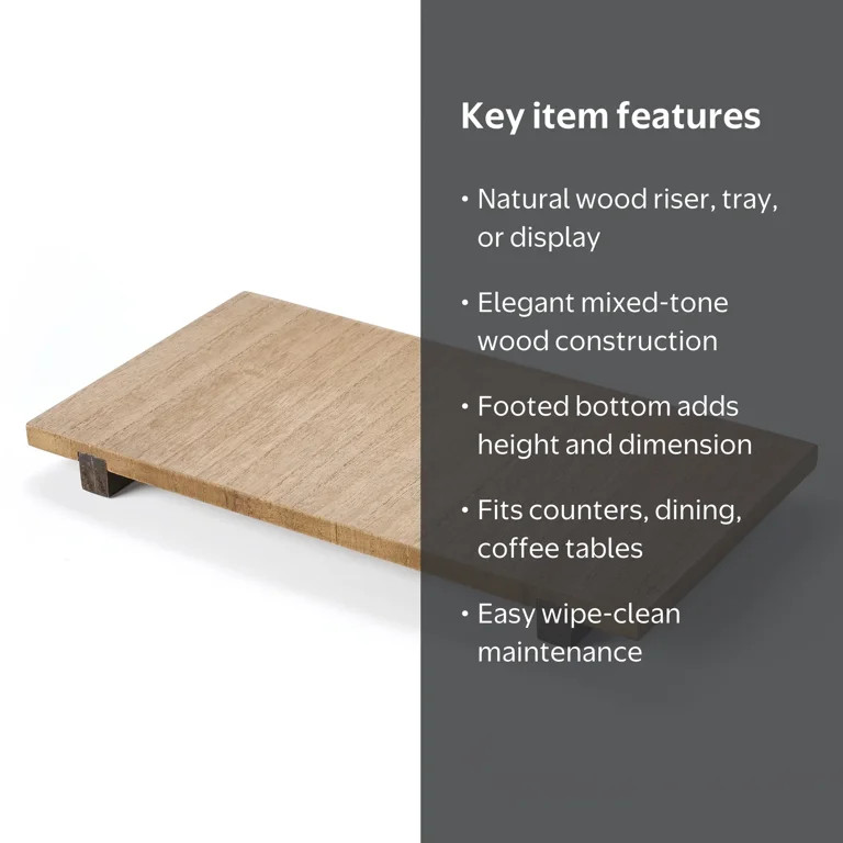 Home D\u00e9cor Collection 8" x 15" Natural Wood Riser Decorative Tray | Walmart (US)