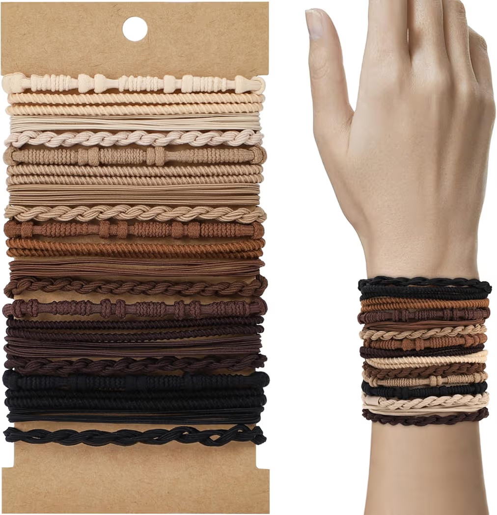 WantGor Boho Hair Ties, 20 PCS Hair Bands 4 Styles Neutral Hair Ties 2.36inch Cute Ponytail Holders Elastic Boho Hair Bracelets for Women Thick Thin Long Curly | Amazon (US)