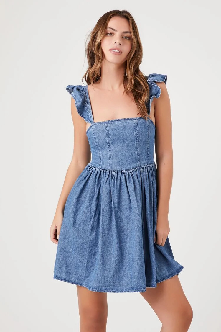 Denim Ruffle-Strap Mini Dress | Forever 21 (US)