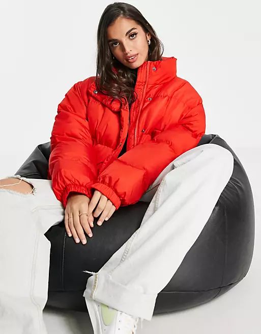ASOS DESIGN oversized recycled puffer jacket in red | ASOS (Global)