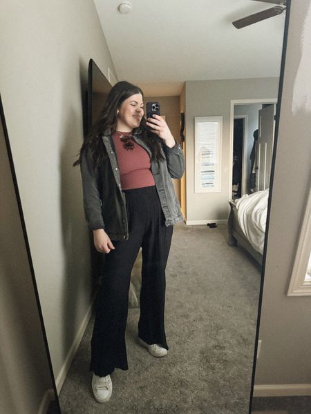 Super comfortable crinkle pants from Walmart in size XL. I absolutely love these pants and repurchase them after I had the other pair for multiple years! Pair this with a bodysuit unsnapped and an oversized denim jacket from Amazon!! 

Midsize outfit, spring outfit, affordable outfit, teacher outfit, size 12, Mom outfit, Amazon outfit  

#LTKmidsize #LTKfindsunder50 #LTKsalealert