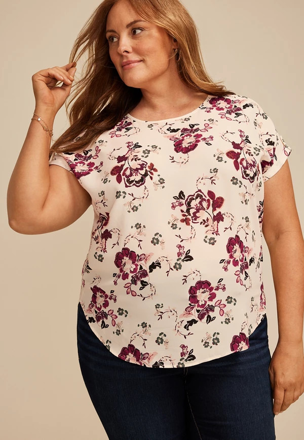 Plus Size Delton Floral Zipper Back Blouse | Maurices