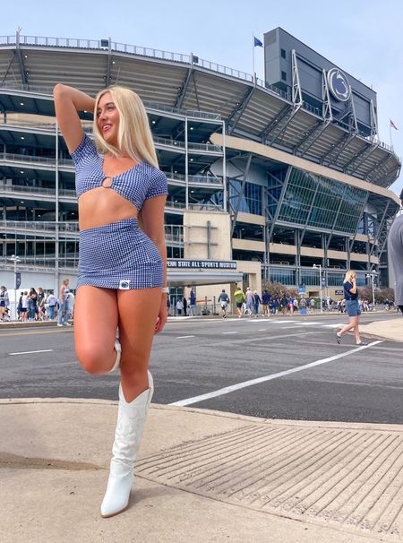 Penn state tailgating outfit, white cowgirl boots

#LTKunder100