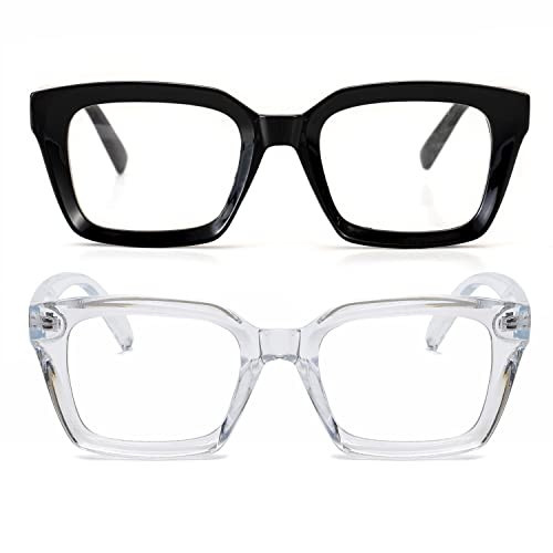 Onrtry Thick Square Frame Glasses for Women Men Non-prescription Clear Lens Eyeglasses (Bright Black+Transparent) | Amazon (US)
