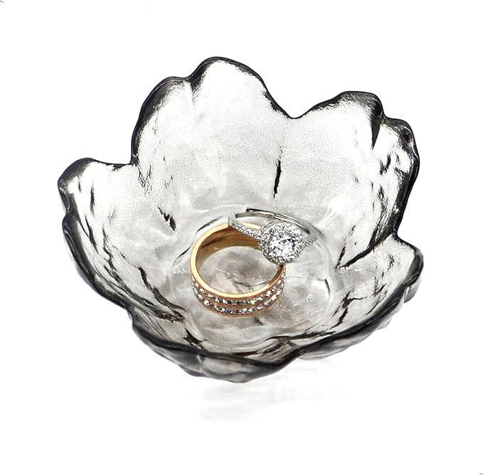 Crystal Black Flower Ring Dish Jewelry Tray, Decorative Glass Trinket Dish, Modern Accent Tray fo... | Amazon (US)