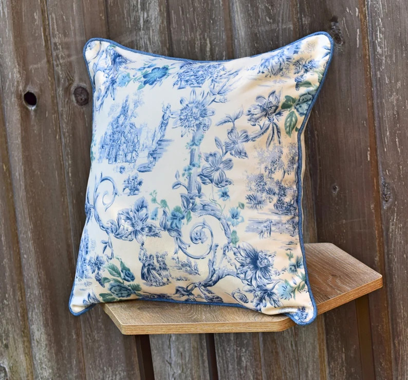 Throw Pillow Cover  Sofa Chair Blue Cream Cushion Cover  | Etsy | Etsy (CAD)