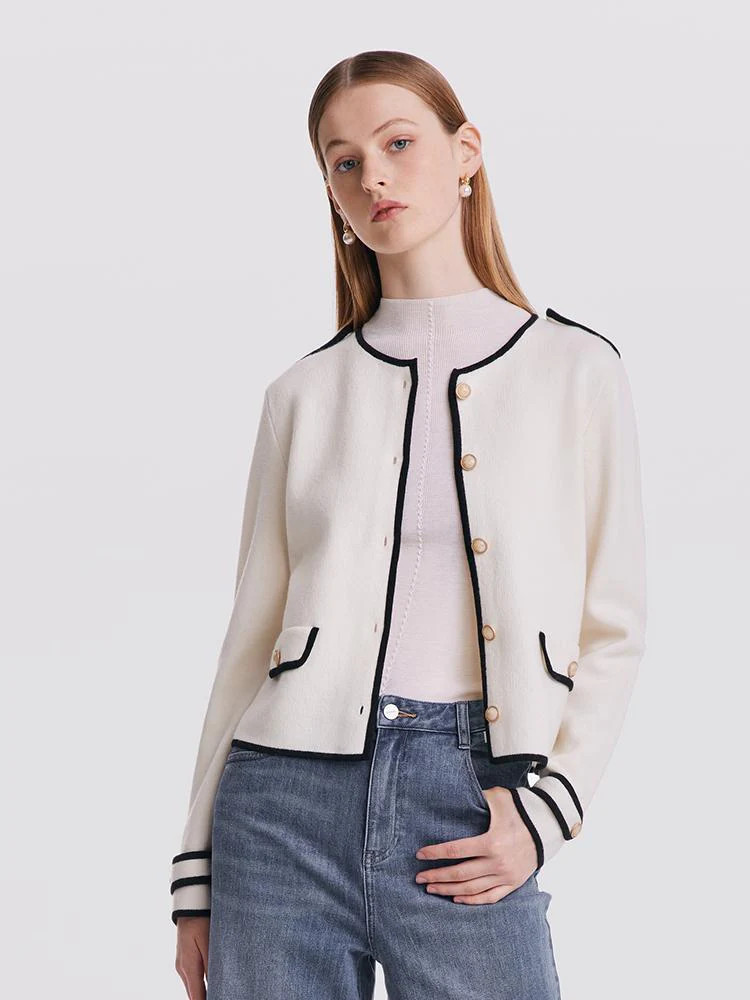 Contrast Soft Woolen Cardigan | GOELIA
