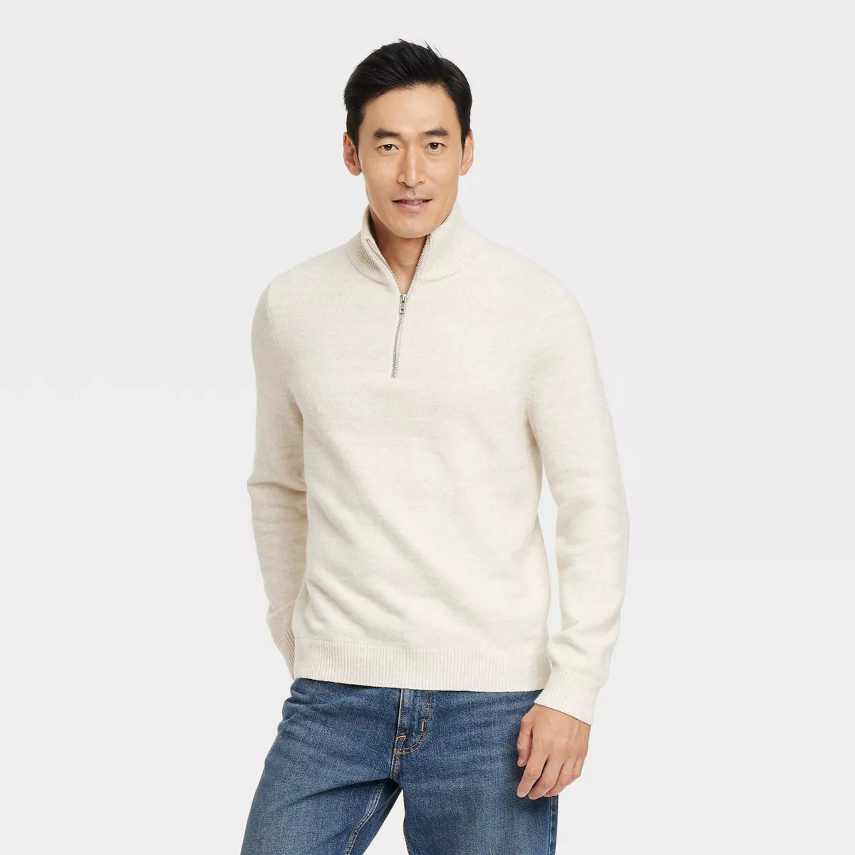 Men's Big & Tall Quarter Zip Sweater - Goodfellow & Co™ Cream XXLT | Target