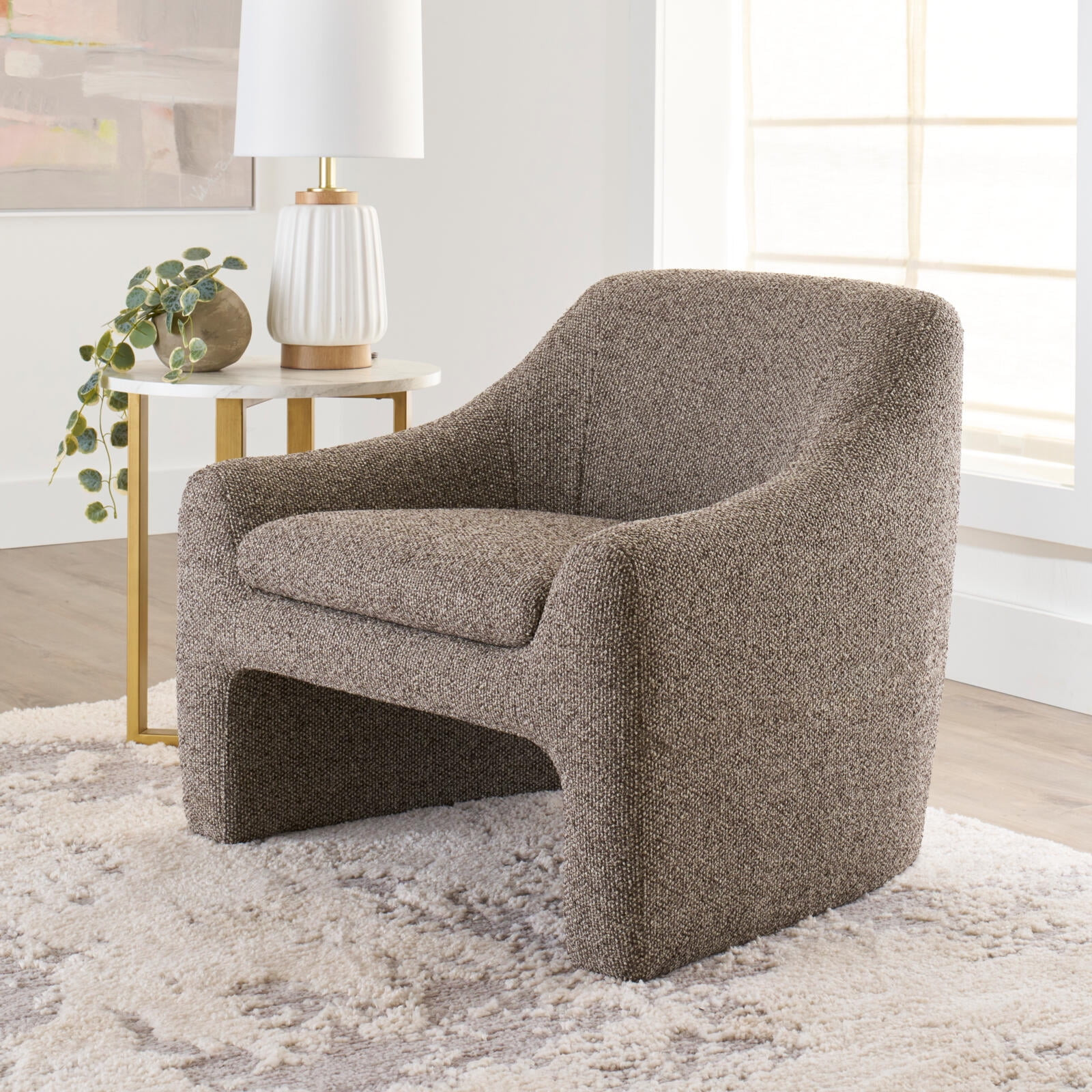 Better Homes & Gardens Emerson Curvy Accent Chair, Truffle Brown Boucle - Walmart.com | Walmart (US)