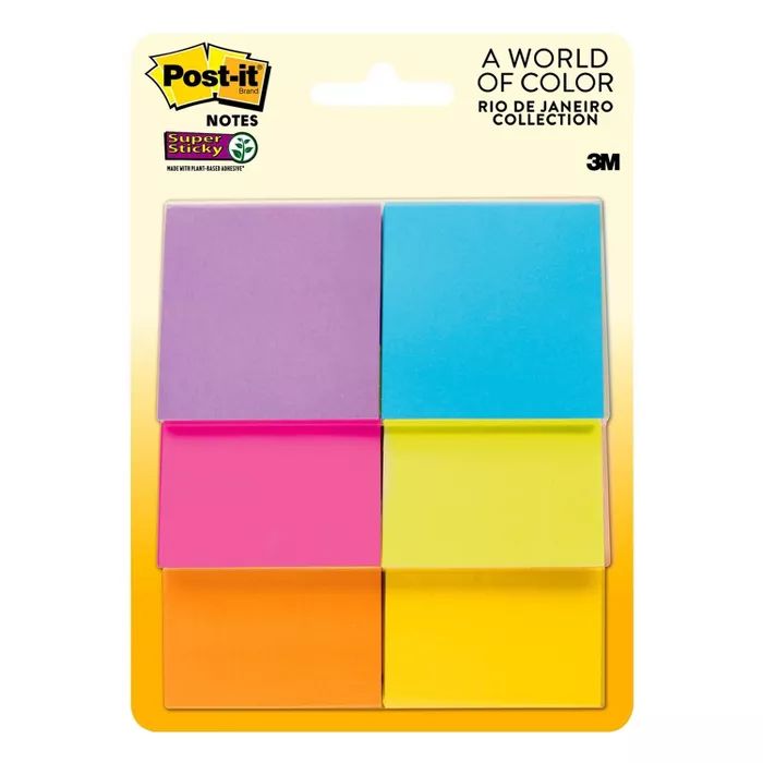 Post-it 6pk 2" x 2" Super Sticky Notes 45 Sheets/Pad - Rio de Janeiro Collection | Target