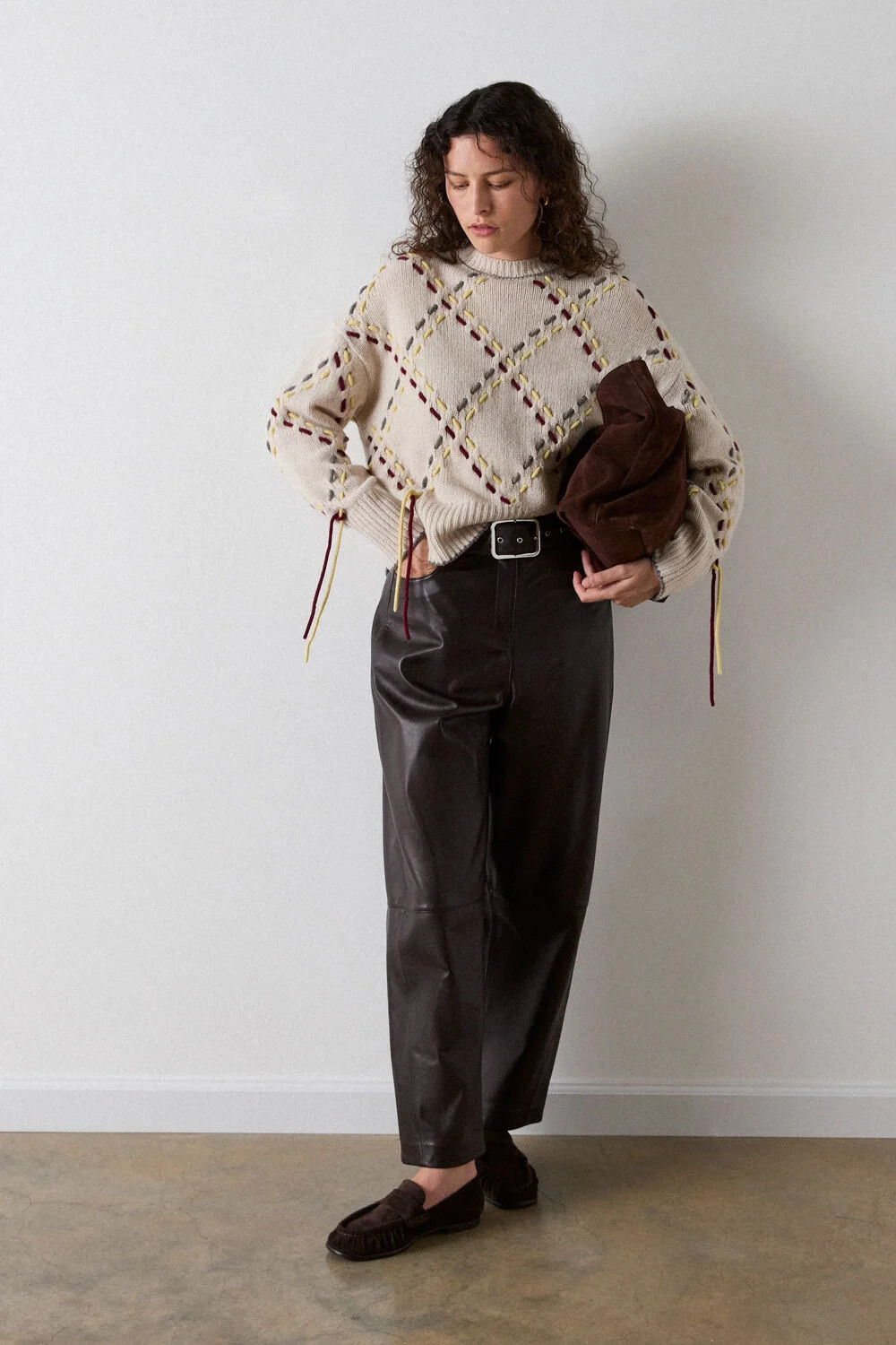 Brown Belted Leather Barrel Trouser | Whistles