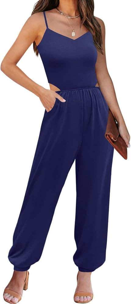 DOROSE Womens One Piece Jumpsuits Sexy V Neck Spaghetti Strap Casual Jumpsuit Rompers | Amazon (US)