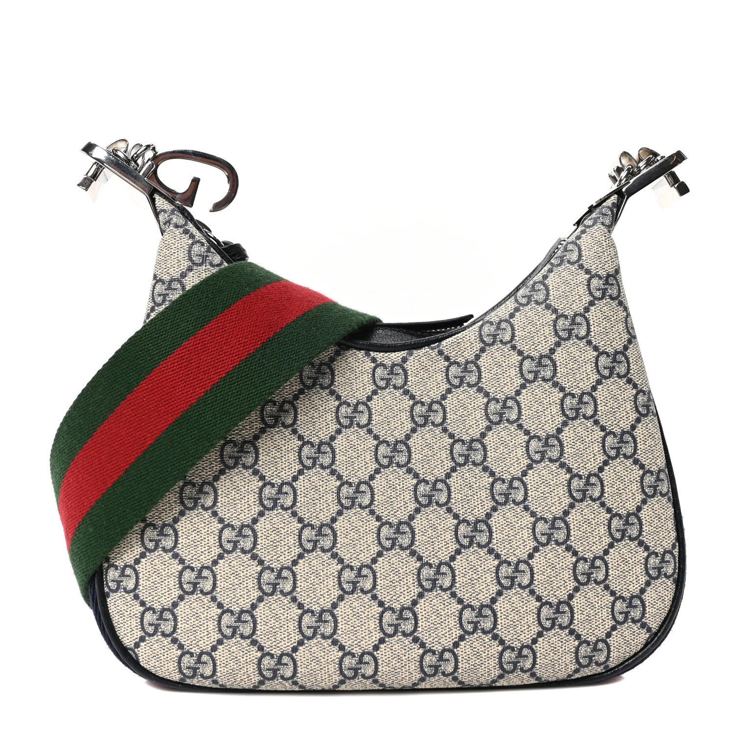 GG Supreme Monogram Textured Calfskin Web Small Attache Shoulder Bag Beige Blue | FASHIONPHILE (US)