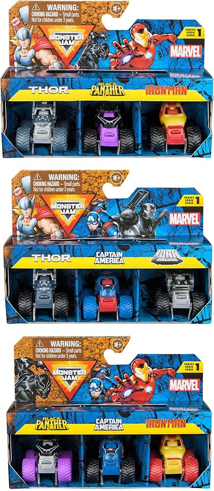 Monster Jam, Marvel Mini Monster Truck 9-Pack, Collectible Die-Cast Mini Monster Trucks, 1:87 Sca... | Amazon (US)