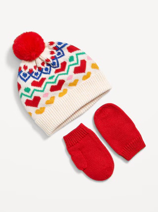 Pom-Pom Beanie and Mittens Set for Toddler Girls | Old Navy (US)