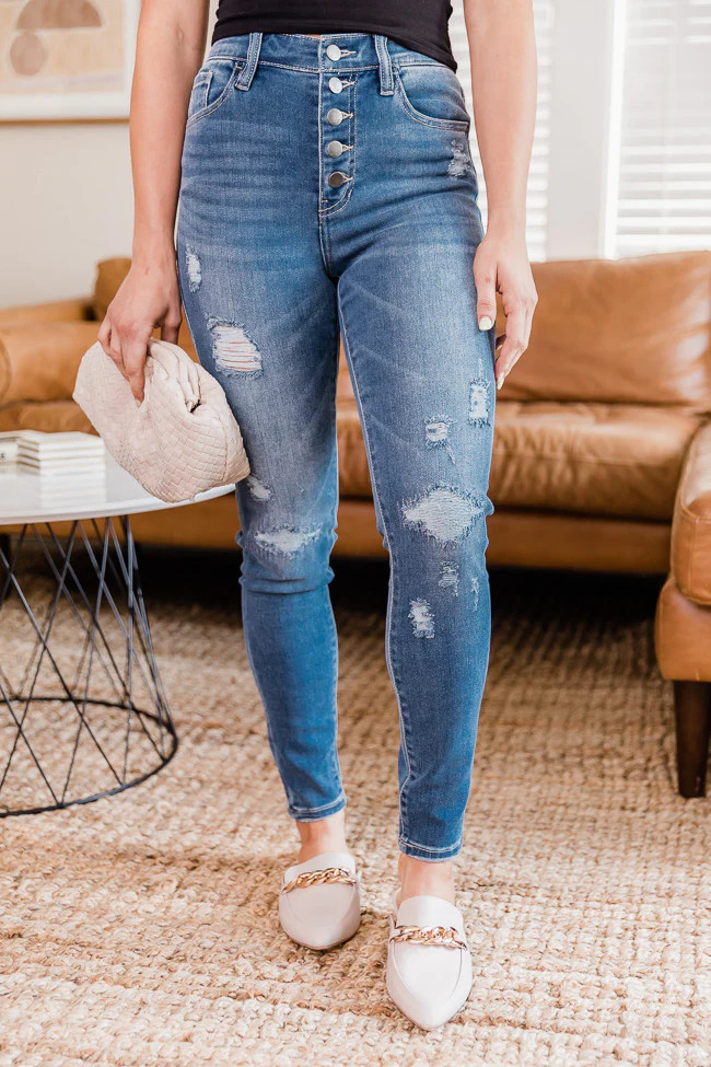 Janice Medium Wash Distressed Skinny Jeans FINAL SALE | Pink Lily