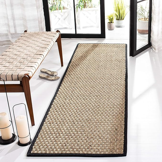 SAFAVIEH Natural Fiber Collection Runner Rug - 2'6" x 14', Natural & Black, Border Basketweave Se... | Amazon (US)