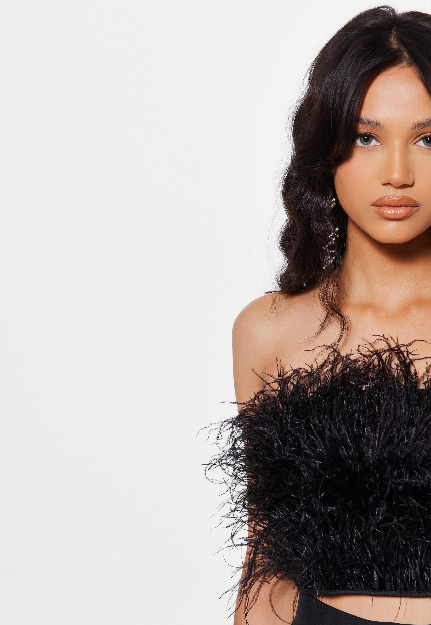 Missguided - Black Feather Corset Top | Missguided (US & CA)
