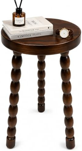 20" Round End Table, Solid Wood Side Table with Turned Legs, Walnut Accent Table, Small Nightstan... | Amazon (US)