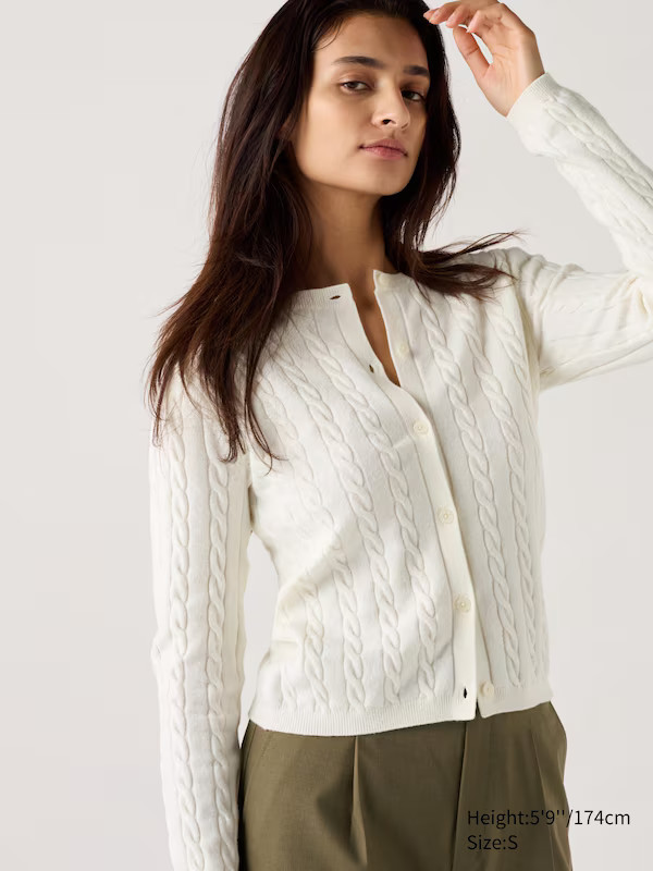 Cable Crew Neck Cardigan | UNIQLO (UK)