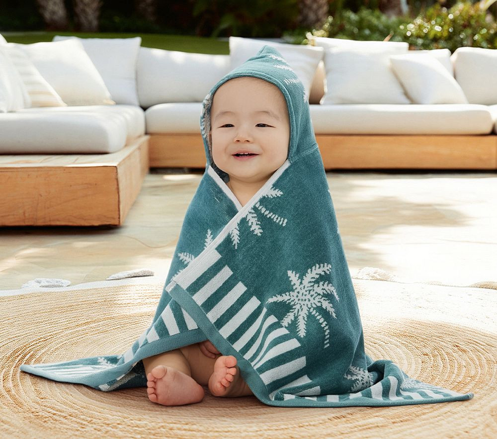 Palm Trees Plush Jacquard Baby Beach Hooded Towel UPF 50+ | Pottery Barn Kids