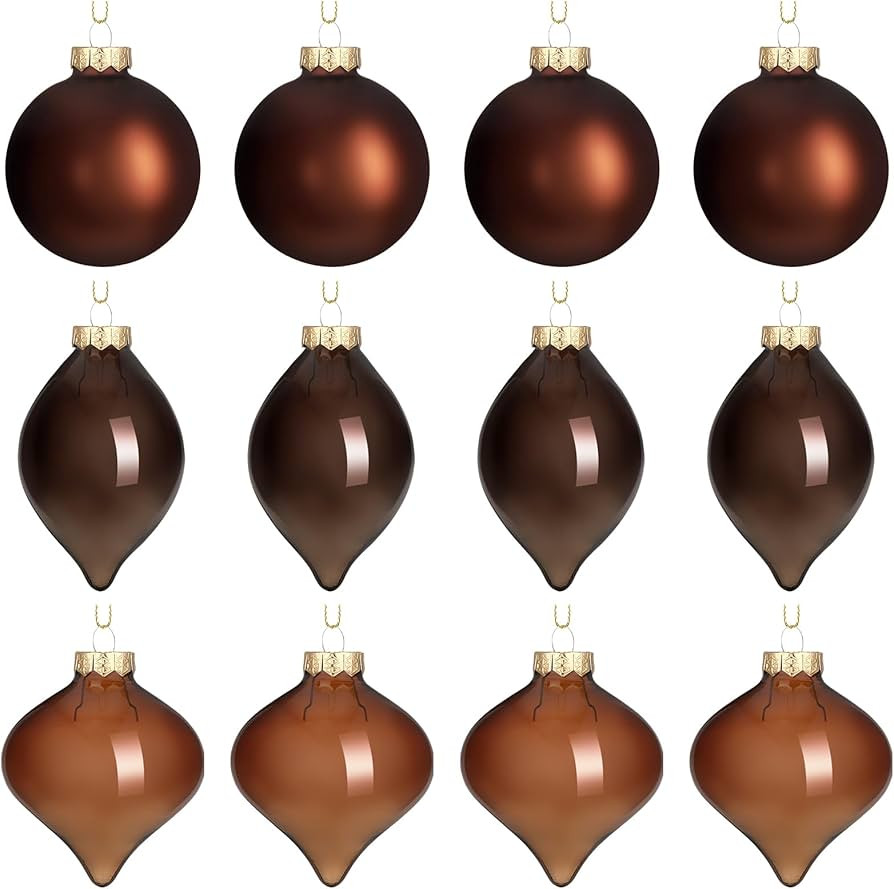 Zomiboo 12 Pcs Brown Glass Christmas Ball Ornaments Set 3.15" Hanging Shatterproof Glass Bulbs fo... | Amazon (US)
