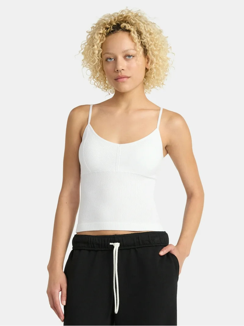 No Boundaries Seamless Miter Textured V-Neck Cami with Demi Cups, Women's | Walmart (US)
