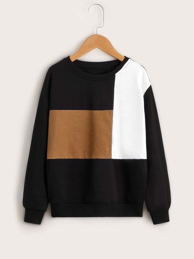 SHEIN Boys Colorblock Drop Shoulder Sweatshirt | SHEIN