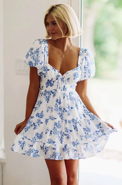 Southern Nights Mini Dress - White and Blue | Hazel and Olive