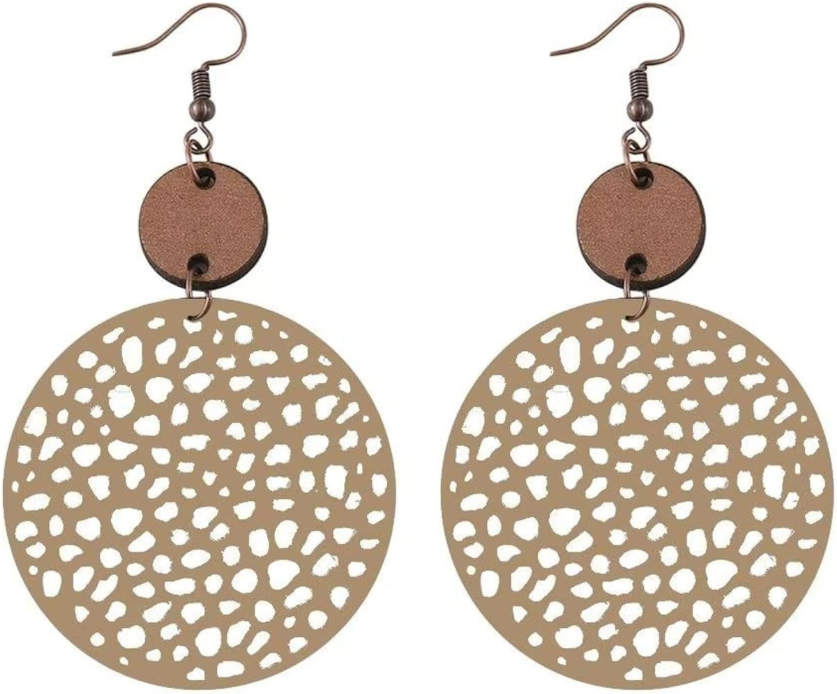 Wooden Round Geometric Earrings Retro Hollow Out Circle Earrings Big Lightweight Statement Jewelr... | Amazon (US)